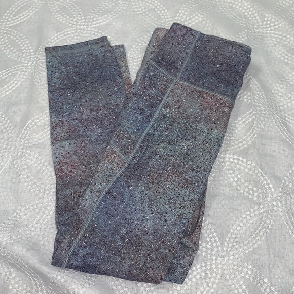 LULULEMON Stone/ Pink Paint Splattered Wunder Under Hi Rise Leggings Size 6 - Picture 5 of 14